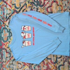 Hello Kitty Cup Noodles long sleeve blue tee NWOT medium
